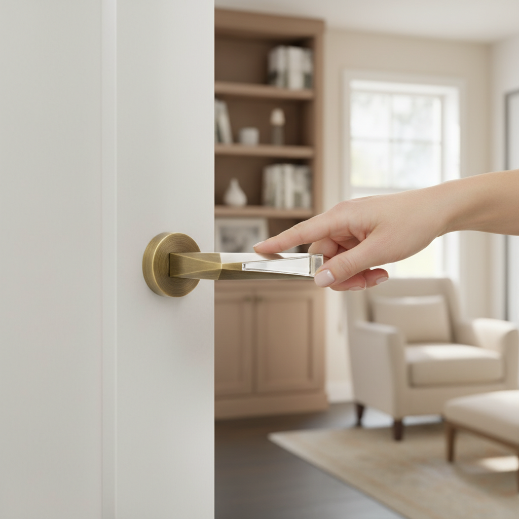 Premium Crystal Lever Door Handle on Round Rose - Stylish and Practical for Residential and Commercial Use, Pack of 2