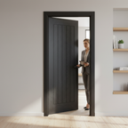Premium Brushed Black Oak Internal Door with Vertical Grooves, Solid Core, and 10-Year Guarantee