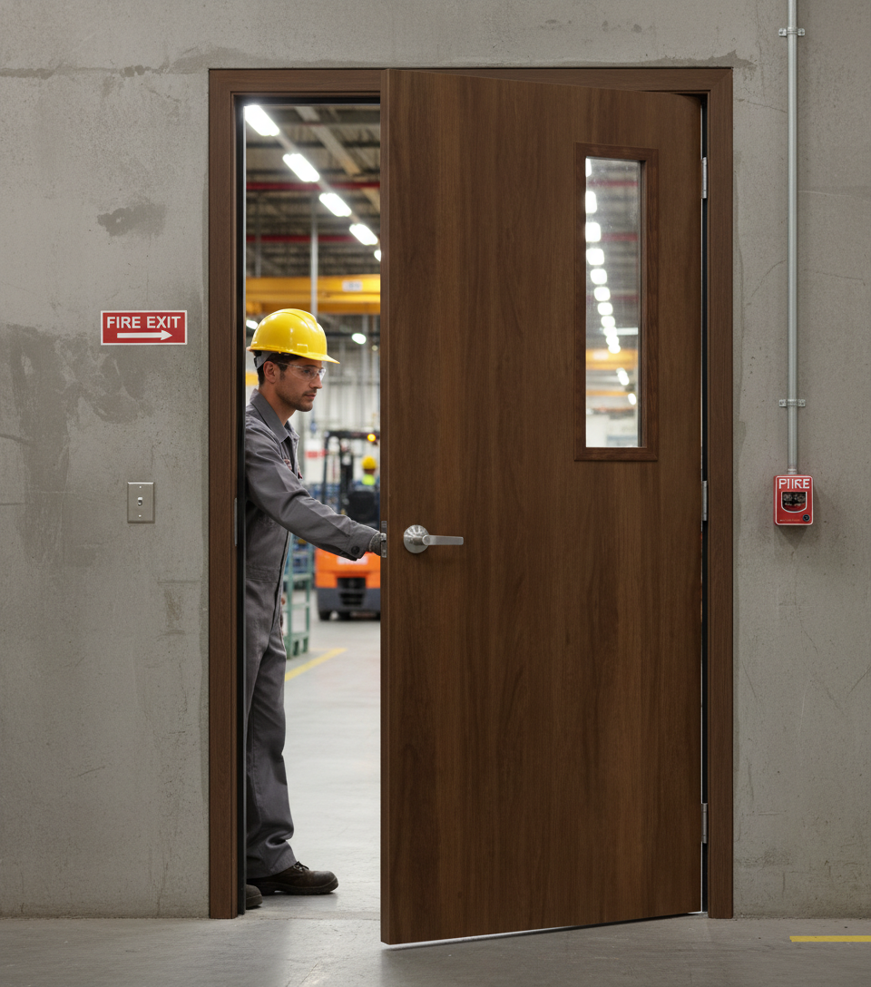 Premium Custom Made FD30 Glazed Fire Door - Walnut Finish with Certification Options