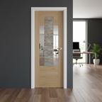 Premium Fully Finished Oak Mirror Door with Central Mirror Panel for Stylish Bedroom and Wardrobe Applications
