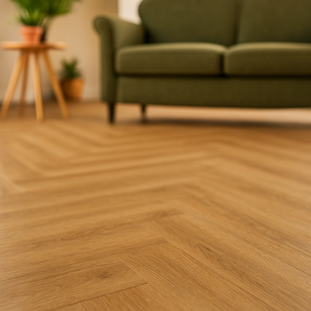 Herringbone Rigid Core LVT Flooring in Cottage Oak, 5.5mm Thickness - detail view
