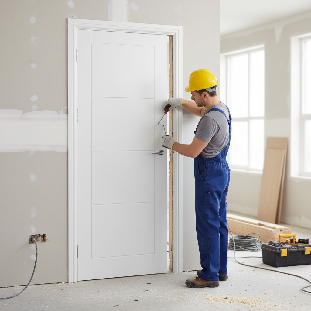 Premium White Primed Internal Door with Modern Ladder Effect and Smooth Finish for Elegant Home Decor