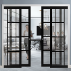 Premium 4 Door Clear Glazed Telescopic Pocket Door System with Heavy Duty Wooden Jamb Kit and Maintenance-Free Track