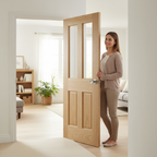 Premium Clear Glazed Internal Door with Raised Mouldings and Real Oak Inlays for Traditional Spaces