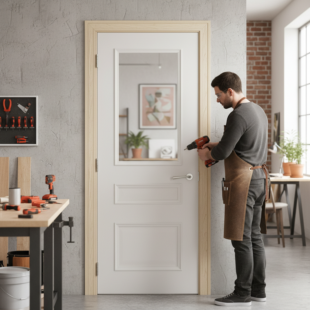 Premium White Primed Internal Door with Clear Glazed Toughened Glass and Solid Core for Enhanced Durability