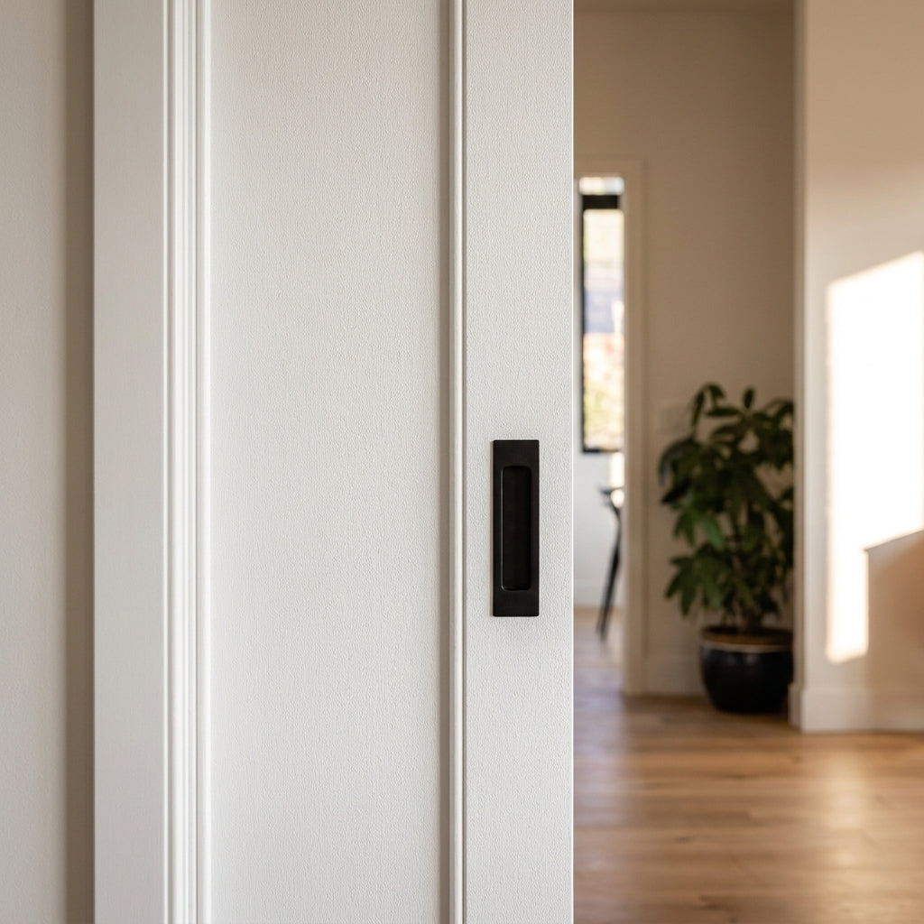 Internal Pocket Door Set, 100mm White Primed Flush Framed, Hollow Core - detail view