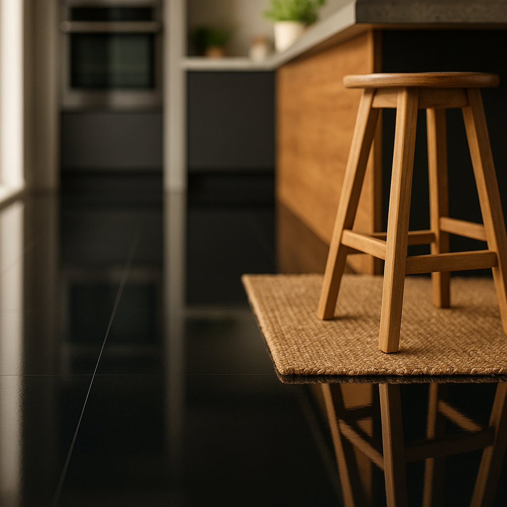 Black High Gloss Laminate Flooring 8mm Thick Water-Resistant Square Edge - detail view