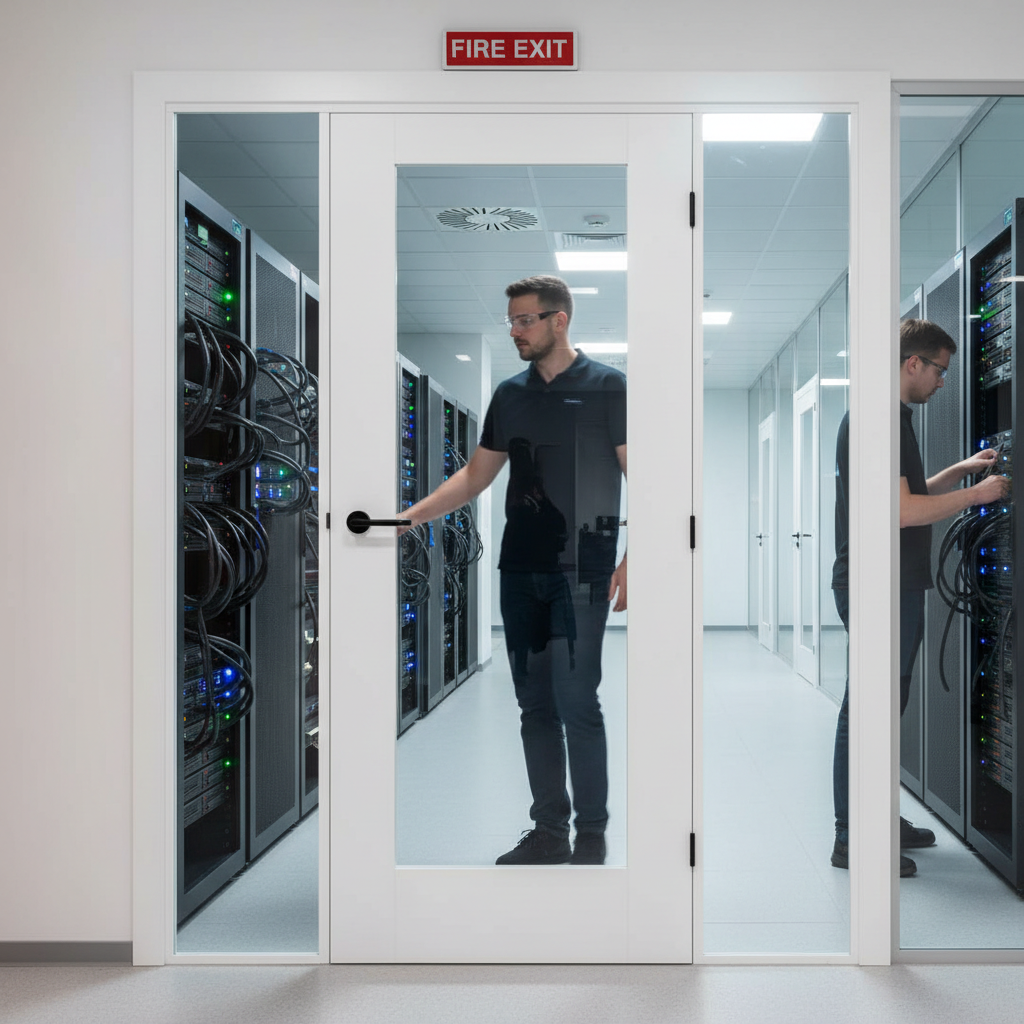 Premium Custom Made 1L White Fire Door Set with Side Panels, FD30 Fire Rated with Clear and Obscure Fire Glass Options