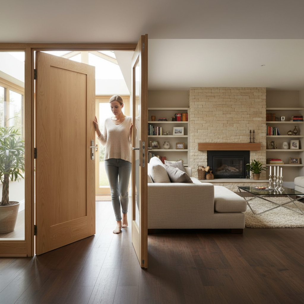 Premium Offset French Doors with Demi Panel - Customizable Sizes and Solid Panel Design