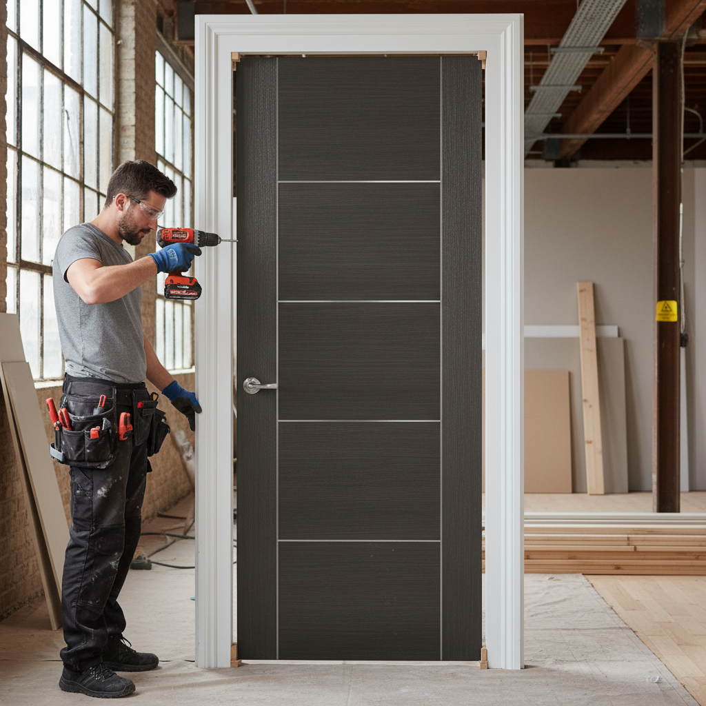 Premium Dark Grey Laminated Internal Door with Aesthetic Design and Matt Finish for Modern Interiors