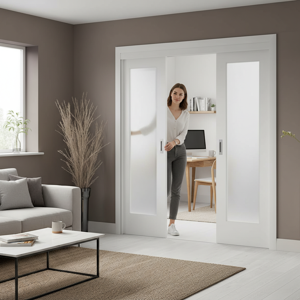 Premium White Pattern 10 Sliding Door System with Fixed End Panel for Space Optimization