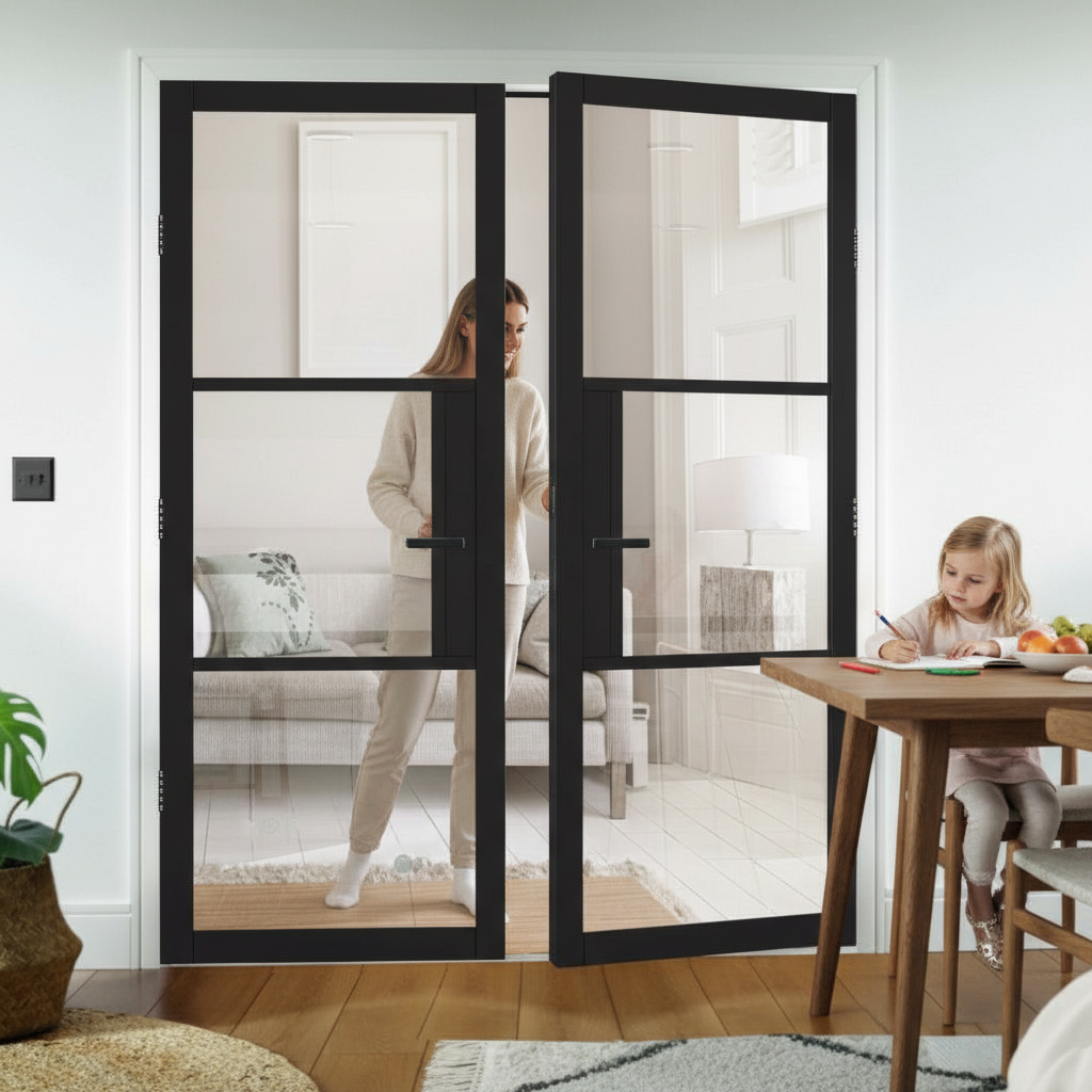 Premium Clear Glazed Internal Door Pair with Solid Engineered Core and Decorative Beading for Modern Homes