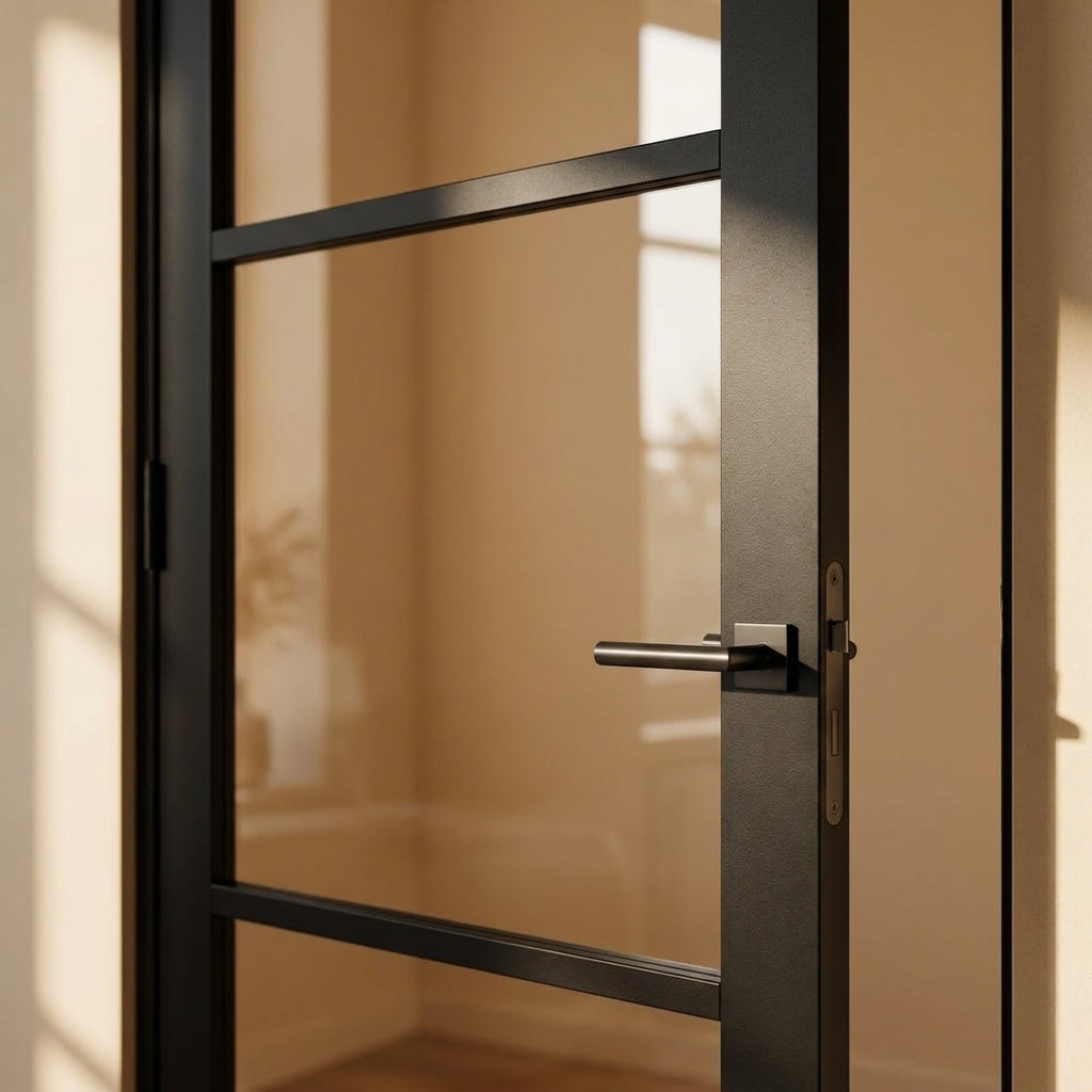 Internal Door Black Fully Finished with 3 Light Clear Glass - detail view