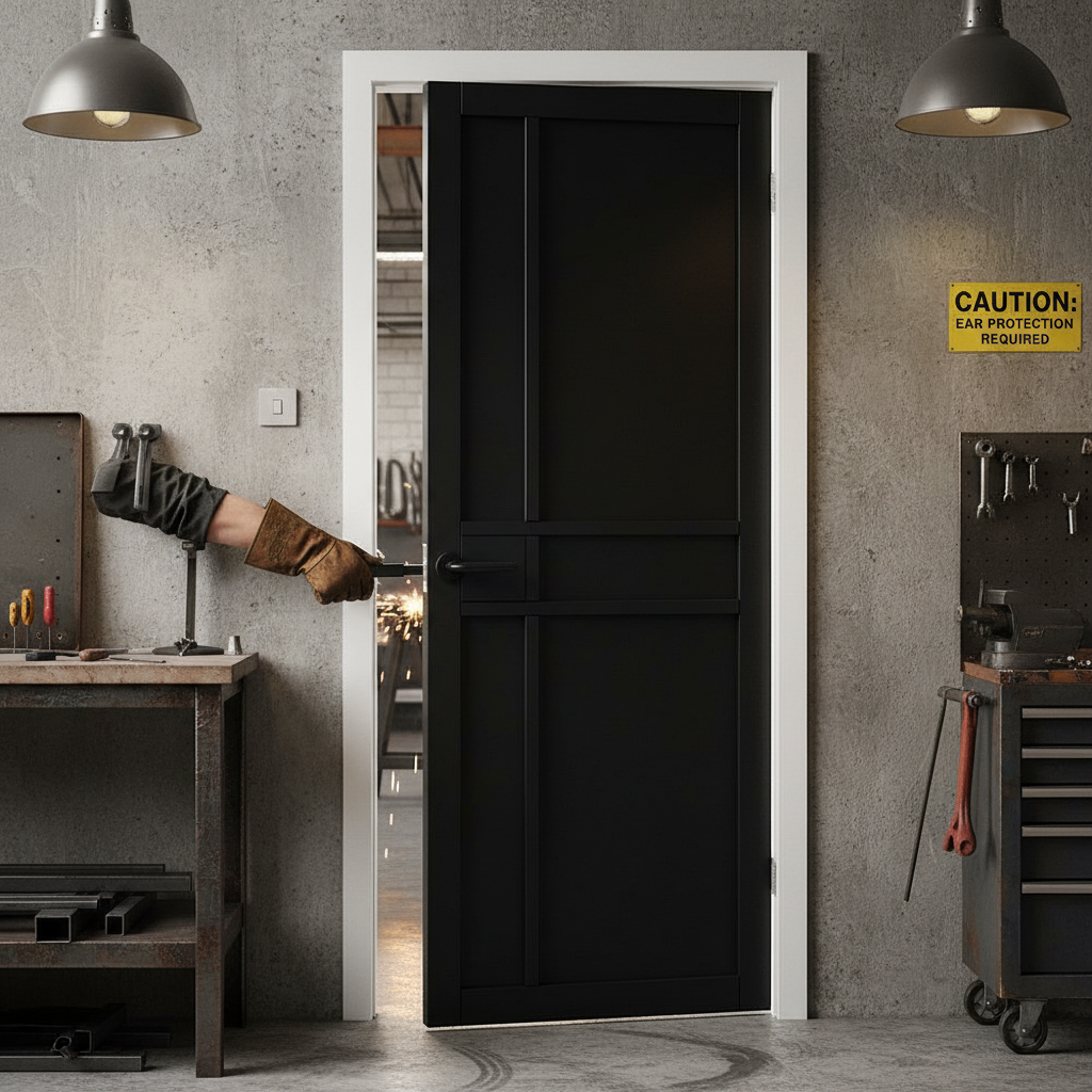 Premium Fully Finished Industrial Style Internal Door in Black or White with Robust MDF Construction and Standard Handle Compatibility