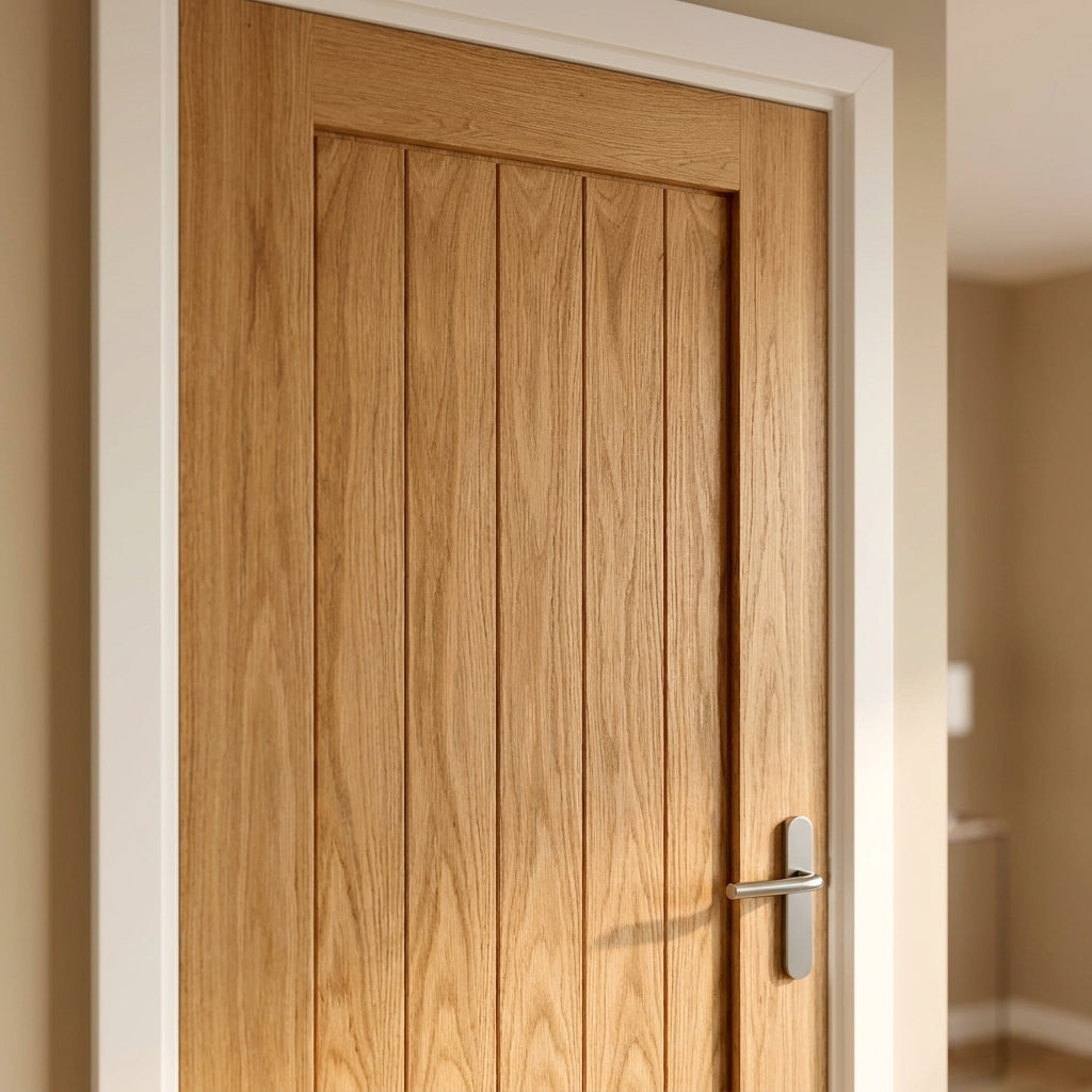 Internal Unfinished Oak Door 1-Panel Pattern Solid Engineered Core - detail view