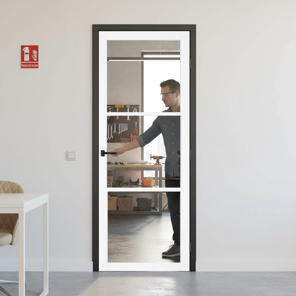 Premium 3L White Tinted Glazed Industrial Style Door with Solid Core and 10-Year Warranty