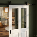 Internal Sliding Door White Primed 2 Panel 2 Light Clear Bevelled Glass - detail view