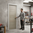 Premium Light Grey Internal Door with V Cut Grooves, Stylish Ladder Effect Design