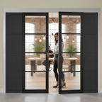 Premium Sliding French Doors with Reeded Glazed Panels and Fixed Side Panels for Modern Spaces