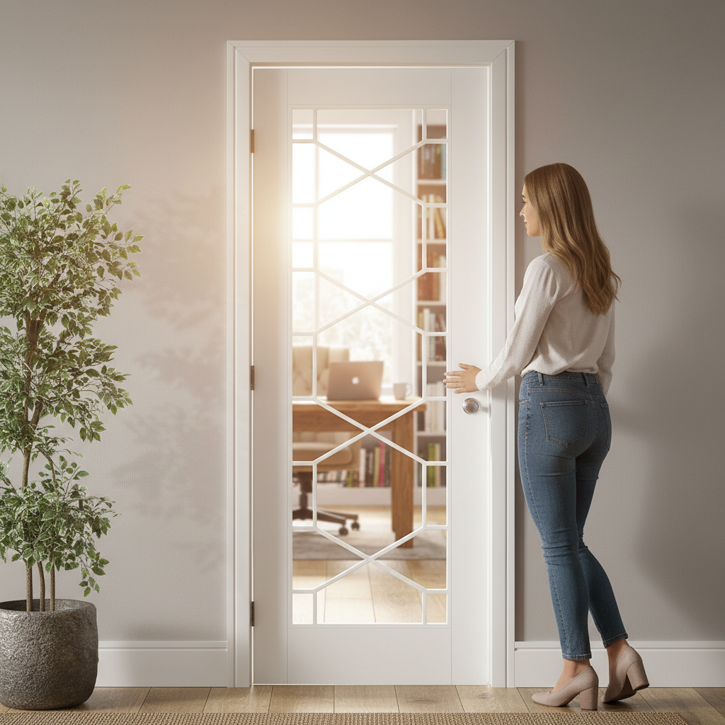 Premium White Glazed Internal Door with Clear Glass and Honeycomb Design for Natural Light - Engineered for Strength and Stability
