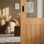 Internal Oak Sliding Door Fully Finished 1 Panel with Obscure Clear Glass - detail view