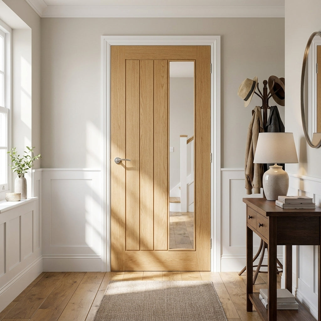 Internal Oak Door Made-to-Measure, Fully Finished with 1 Light Clear Offset Glass