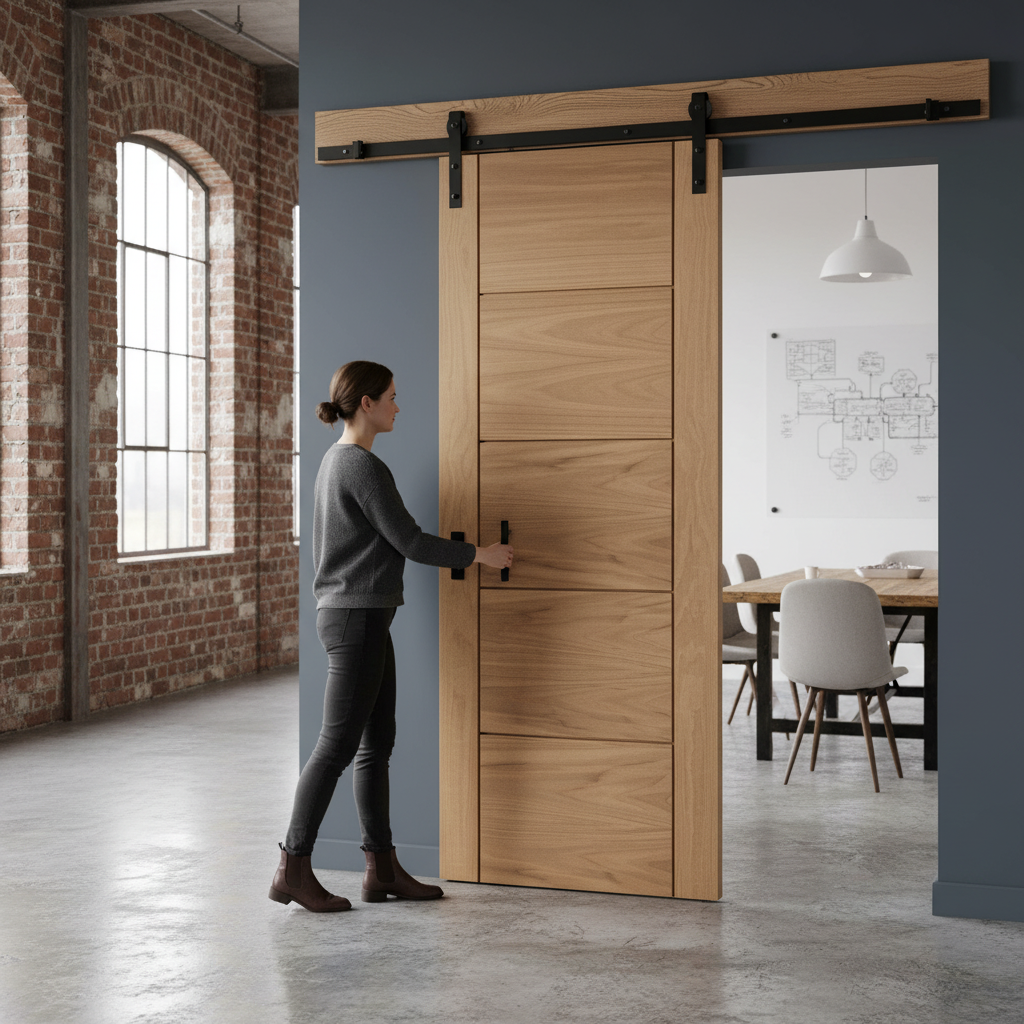 Premium Unfinished Oak 5-Panel Sliding Door Set - Customizable and Robust Design for Timeless Appeal - Image 2