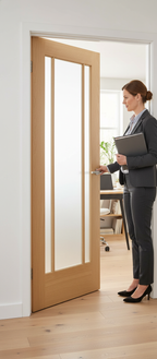 Premium Frosted Glazed Interior Door with Oak Finish, Engineered Construction, and Obscure Glass for Light and Privacy