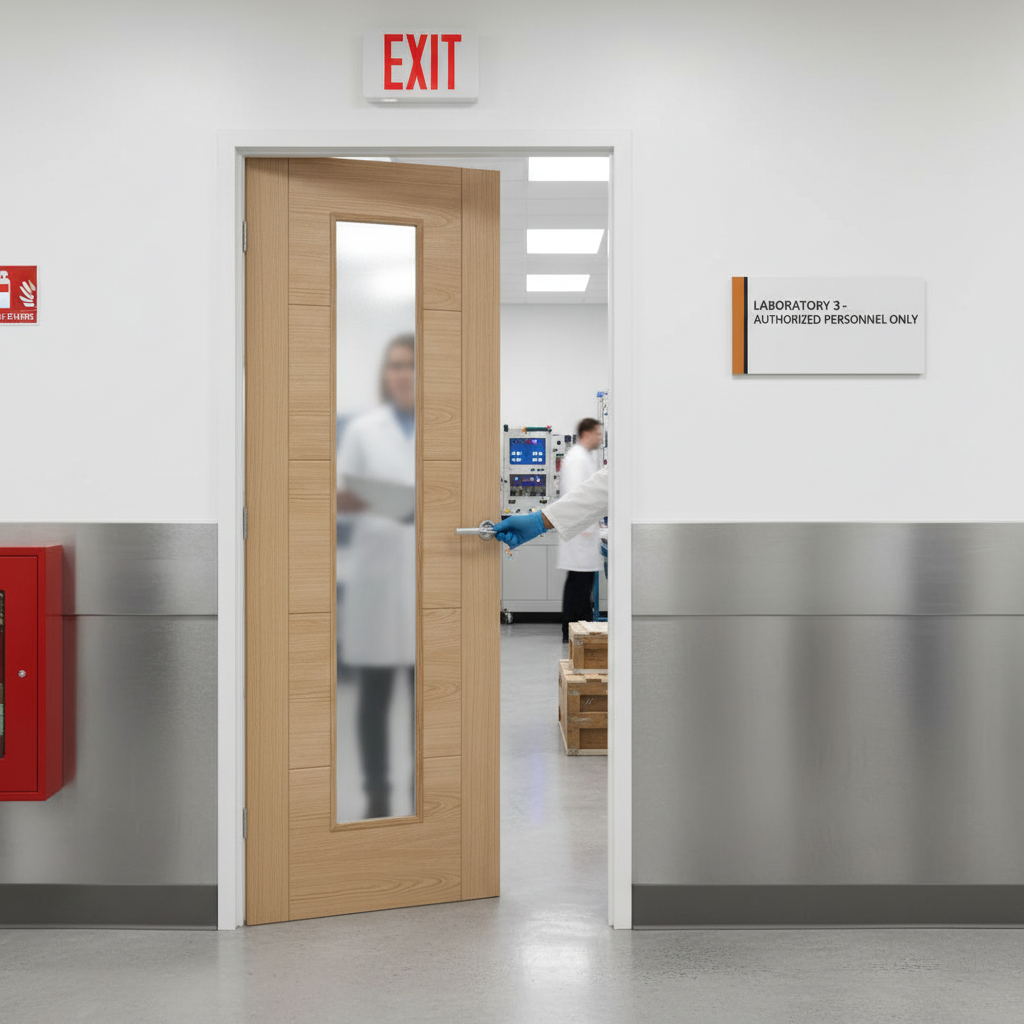 Premium Long Light Glazed Fire Door with Clear Tempered Glass and Engineered Solid Core Construction