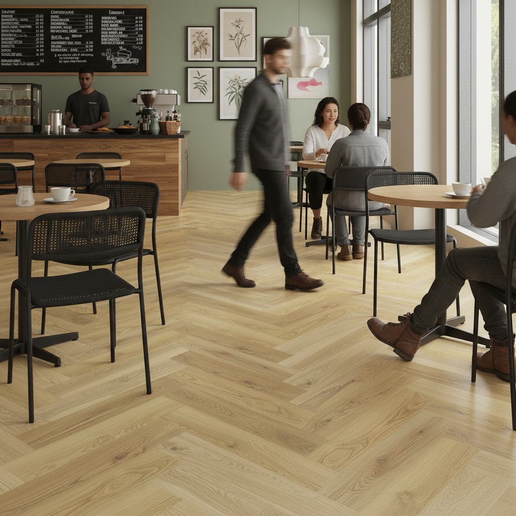 Premium Herringbone 5mm Purecoat Rigid Core Vinyl Flooring with Durable Wear Layer and Angle-Drop Click Installation System