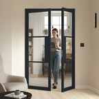 Black Tribeca Clear Glazed Offset French Doors with Demi Panel