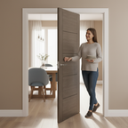 Premium Modern Flush Internal Door with Cross Veneer Design and V Grooves in Chocolate Grey Finish