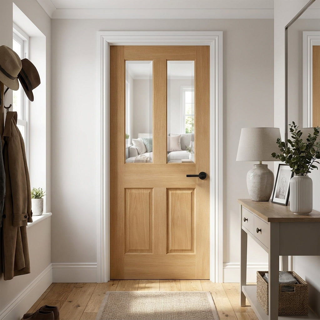 Internal Oak Door Made-to-Measure Unfinished Victorian 2 Panel 2 Light Clear Bevelled Glass