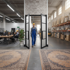 Premium Heavy Duty Reeded Glazed Double Pocket Door System with Galvanised Steel Frame and Adjustable Jambs