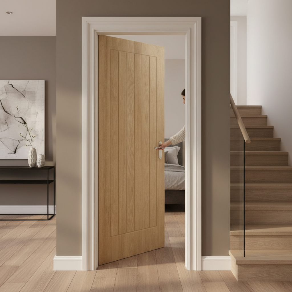 Premium Solid Oak Internal Door with Engineered Construction and 6 Vertical Panels for Superior Durability and Aesthetic Appeal