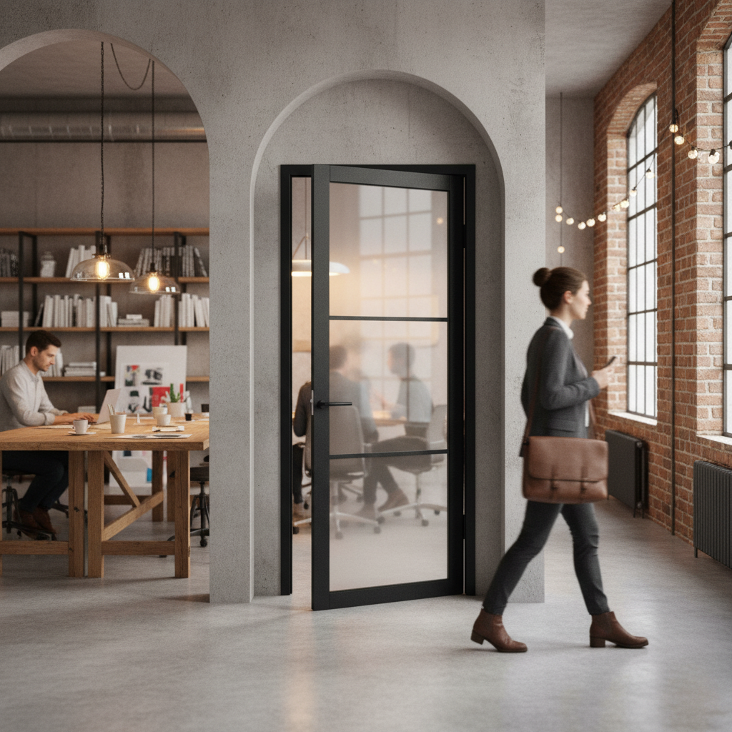 Premium Internal Fully Finished 3 Light Obscure Glass Industrial Studio Door for Modern Interiors - Image 2