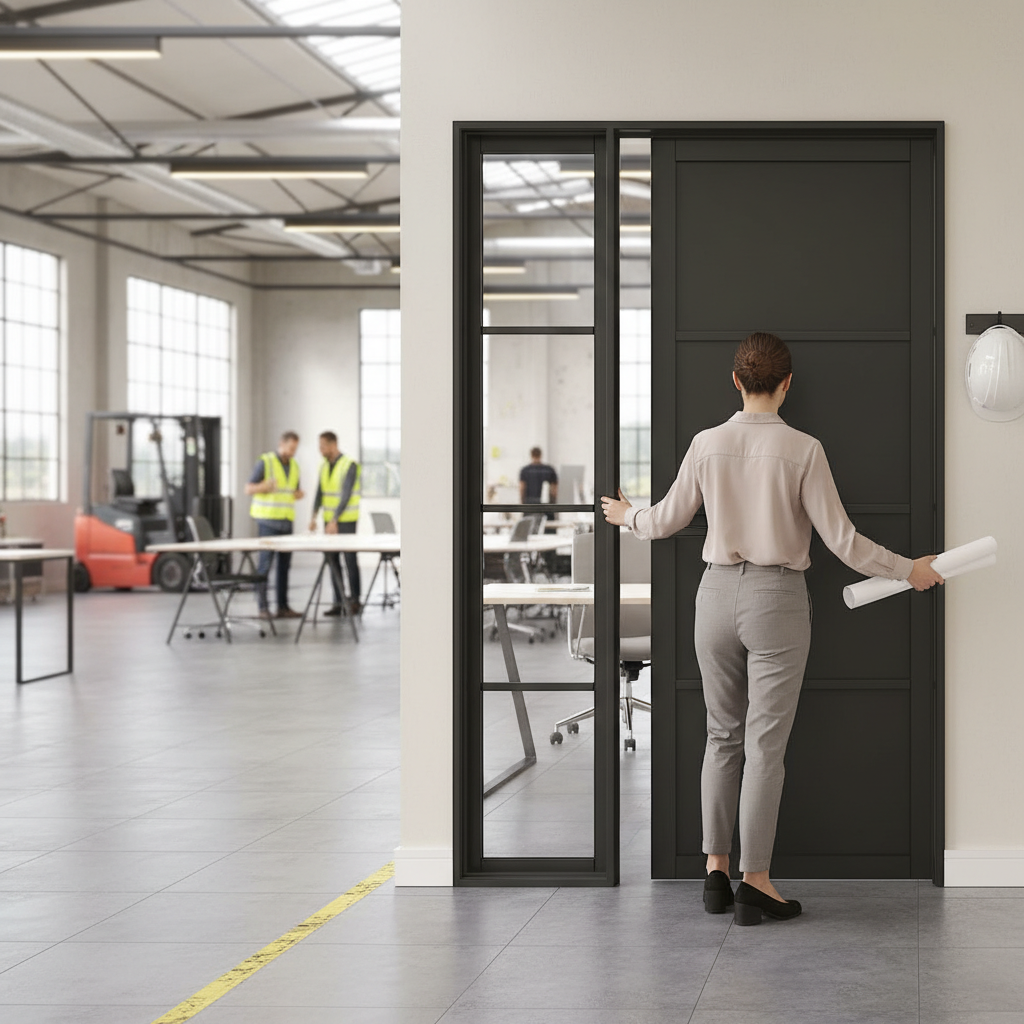 Premium Industrial Style Door with Fixed Demi Panel for Modern Interiors - Customizable Frame Options