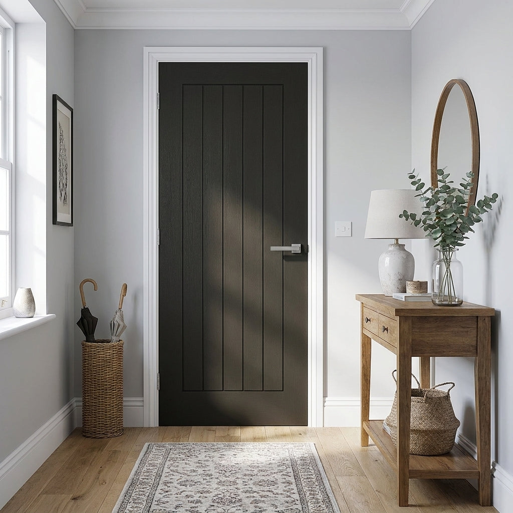 Internal Black Door, Fully Finished, Solid Engineered Core, Oak Farley Design
