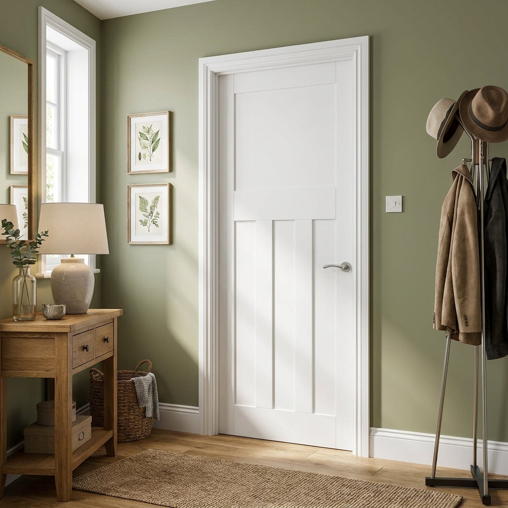 FD30 Rated White Internal Fire Door, Primed Finish, 1930's DX Design, Solid Core