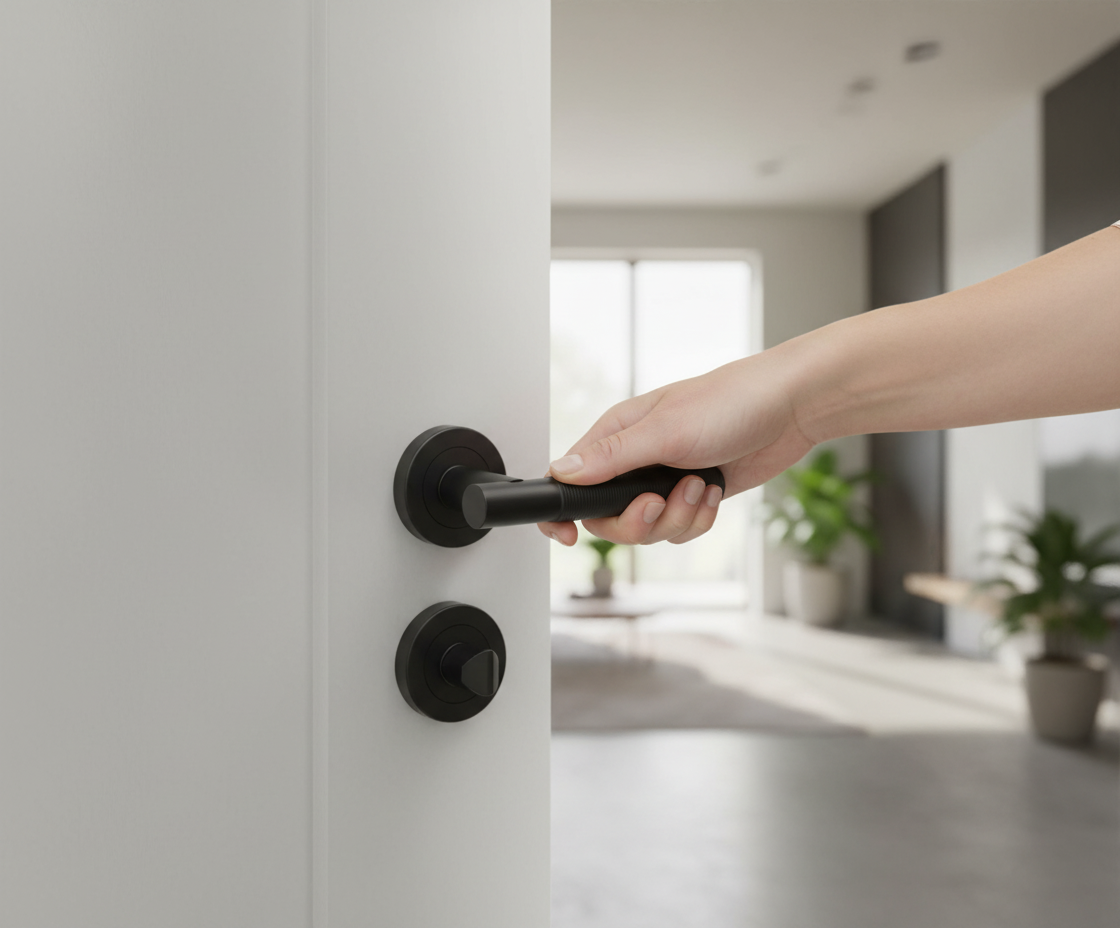 Premium Round Rose Lever Door Handle Set - Black Matt Finish for Elegant Interior Design - Image 2