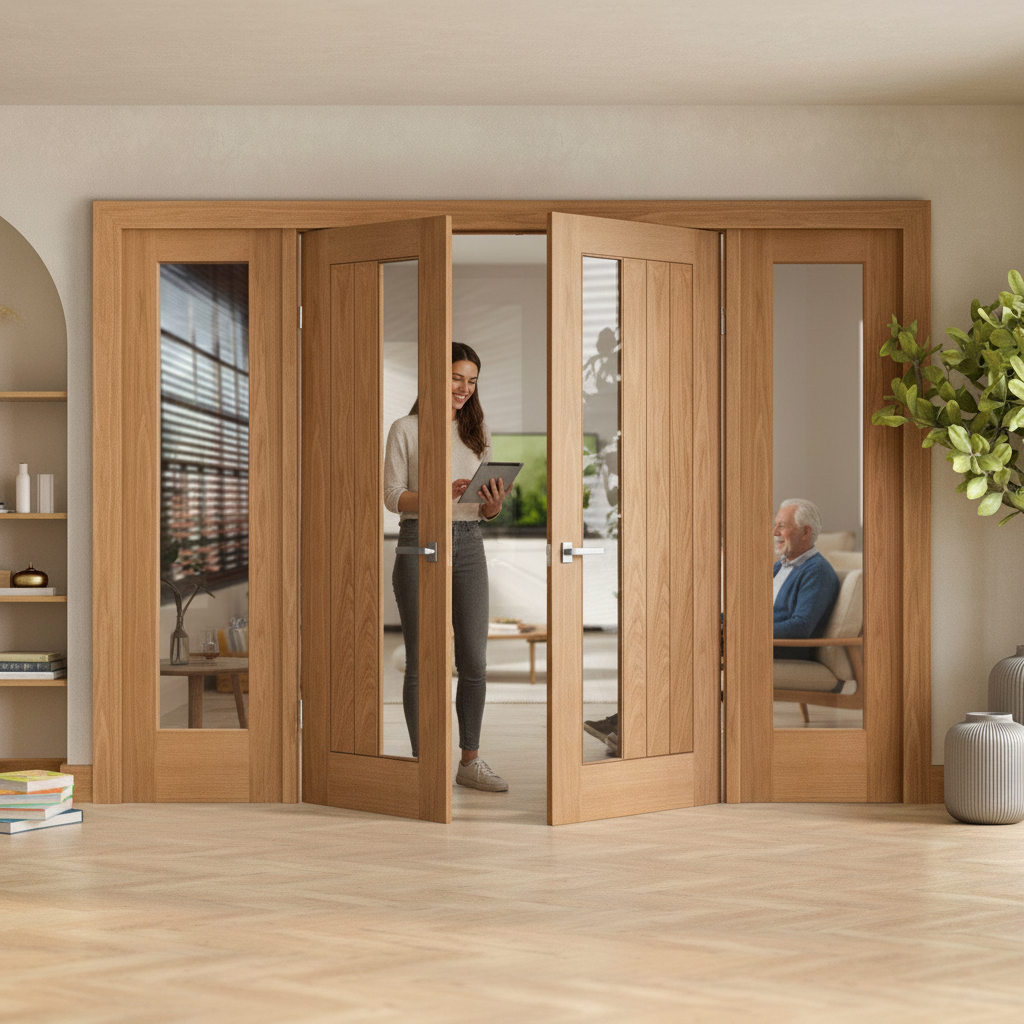 Unfinished Oak Internal Room Divider Set with Clear Glass Panels - Complete Frame Kit for Elegant Living Spaces - Image 2