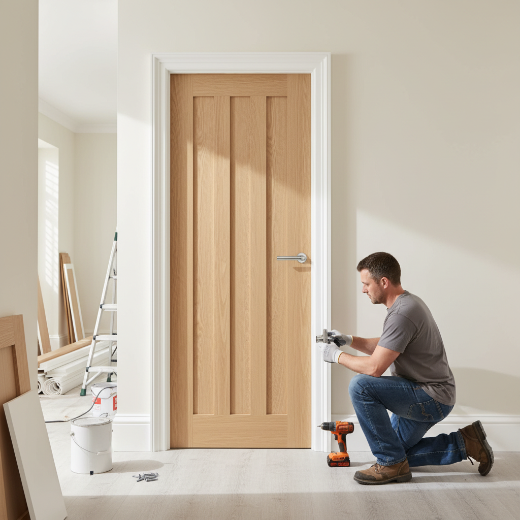 Premium Oak Internal Door with Engineered Construction and Real Oak Lipping - Unfinished for Custom Painting or Staining