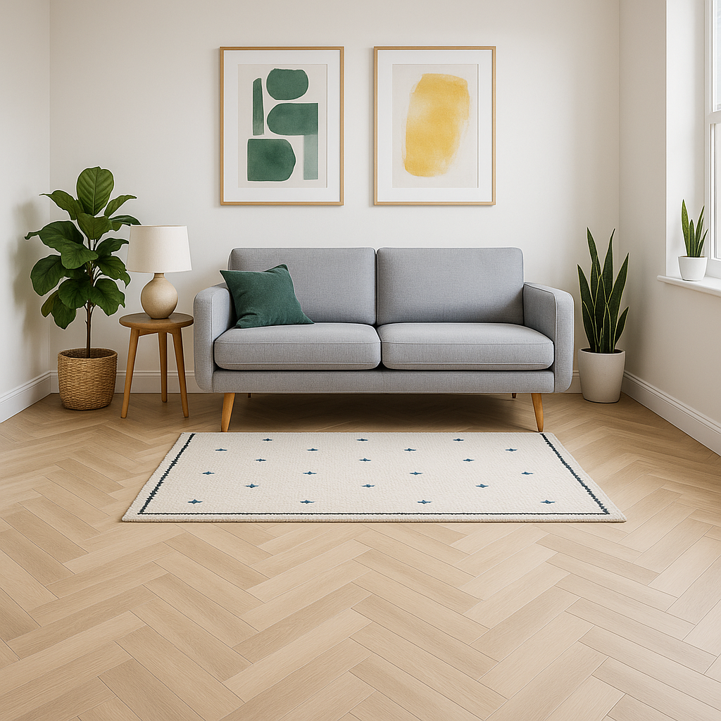 Herringbone Rigid Core LVT Flooring in Buttermilk Oak, 5.5mm Thickness