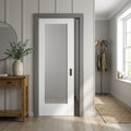 Internal Pocket Door Set with 1 Light Obscure Glass, White Primed, 100mm