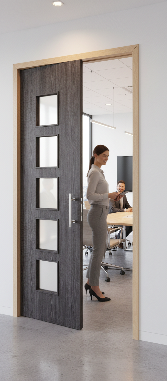 Premium Custom Made Dark Grey Ash Flush Glazed Internal Door with Safety Glass and Solid Core Construction