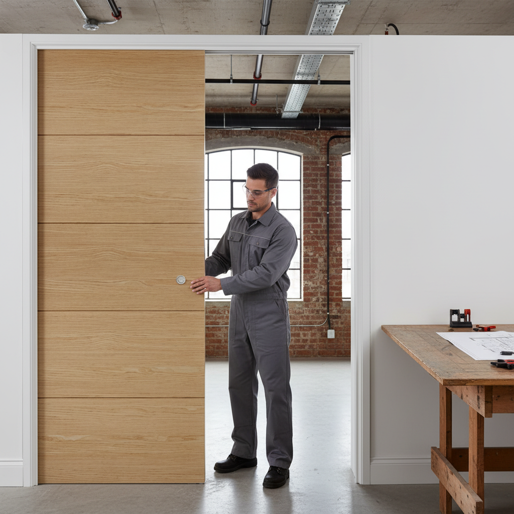 Premium Telescopic Pocket Door System with Walnut Inlay, 100kg Capacity and Adjustable Features for Versatile Space Management