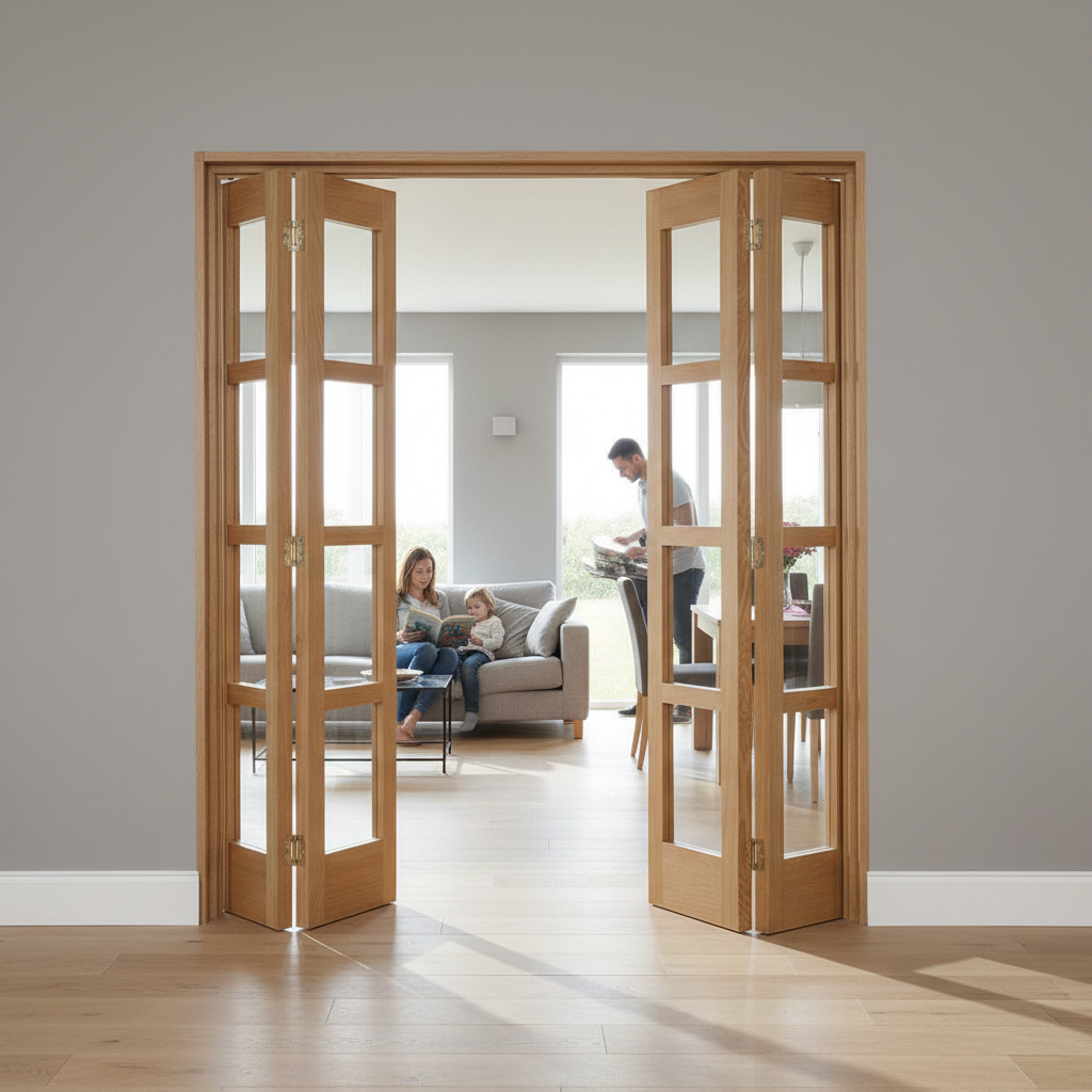 Premium 4 Leaf Bi-Folding Door Set with High-Quality Hardware and Polished Chrome Finish for Space-Saving Room Separation