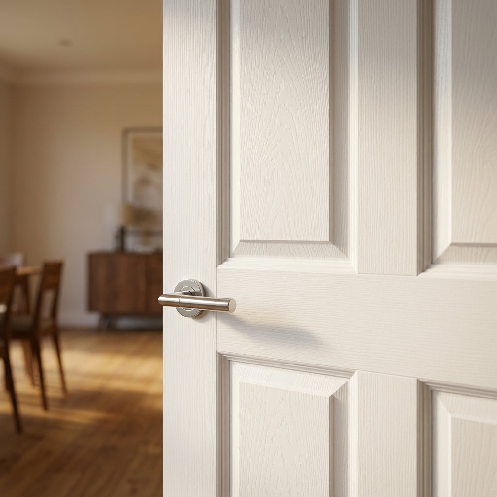 FD30 Fire Rated White Internal Door, 4 Panel Design, Primed Finish - detail view