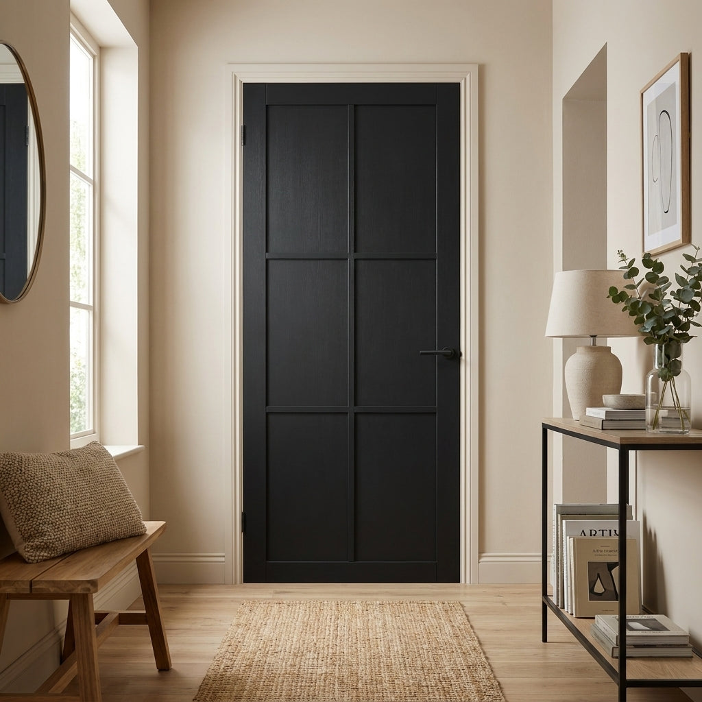 Fully Finished Black Internal 6 Panel Studio Door in Softwood