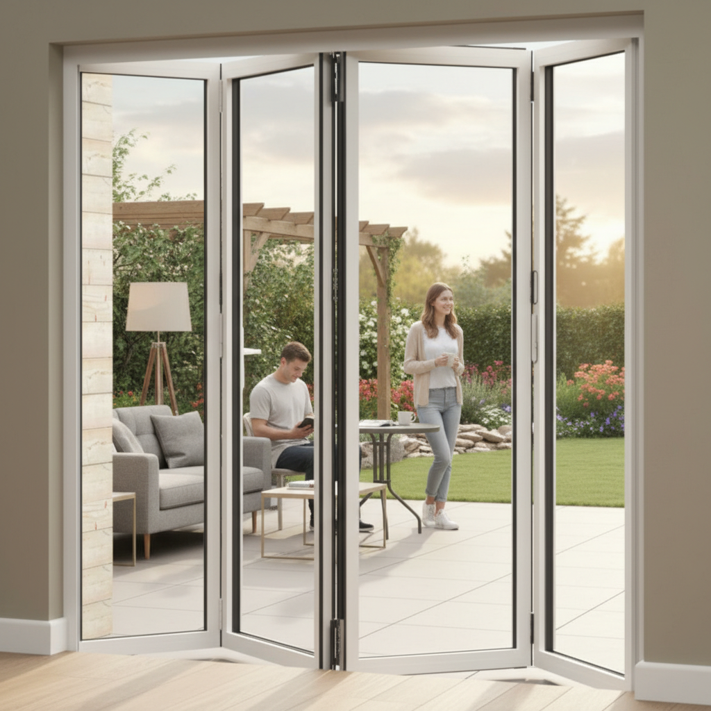 Premium 7ft Slimline White Aluminium Bifold Doors with Double Glazed Units and Enhanced Security Features